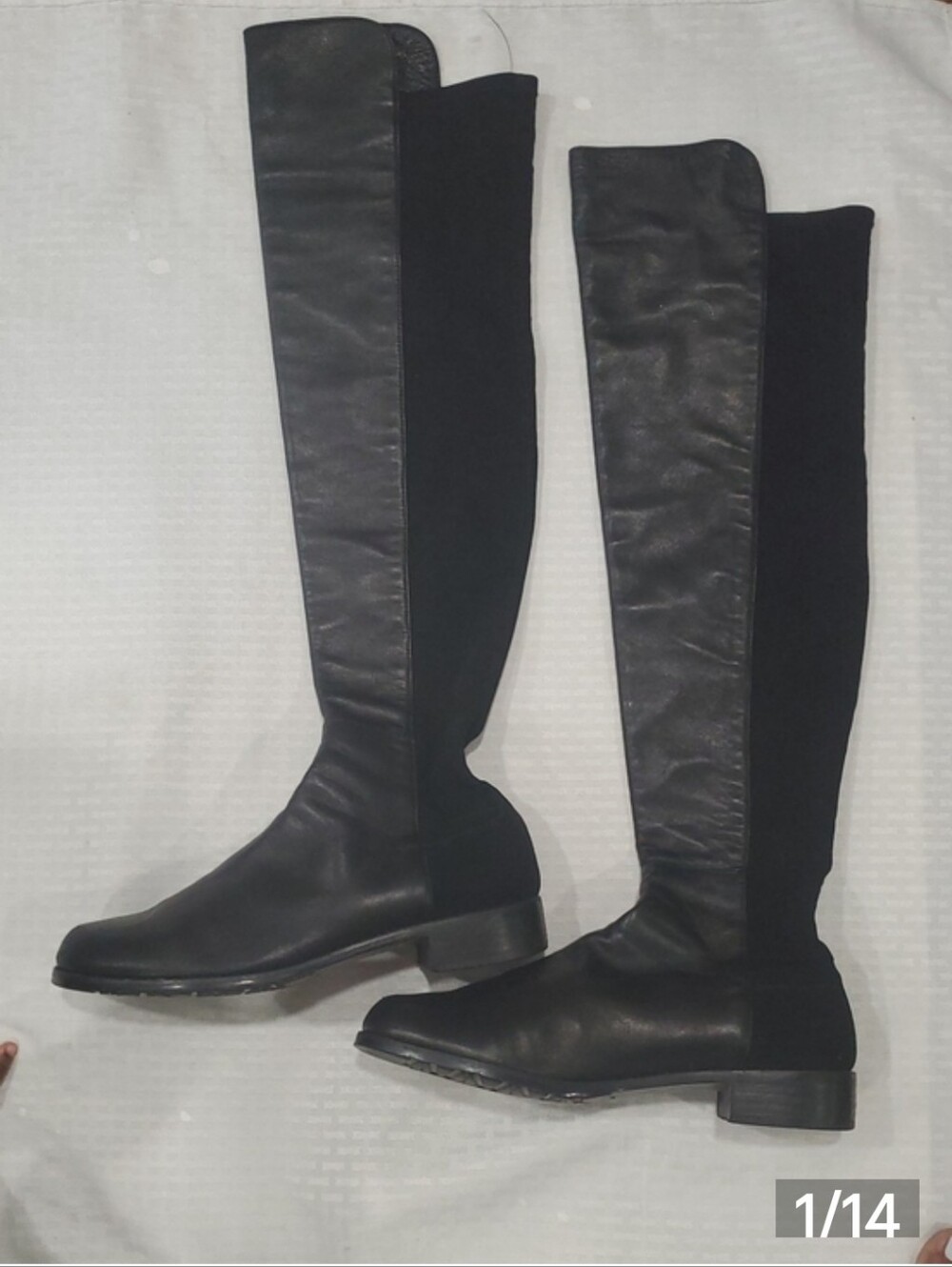 Stuart Weitzman Black Over-the-Knee Leather Stretch Riding Boots Size 10 - Picture 15 of 15
